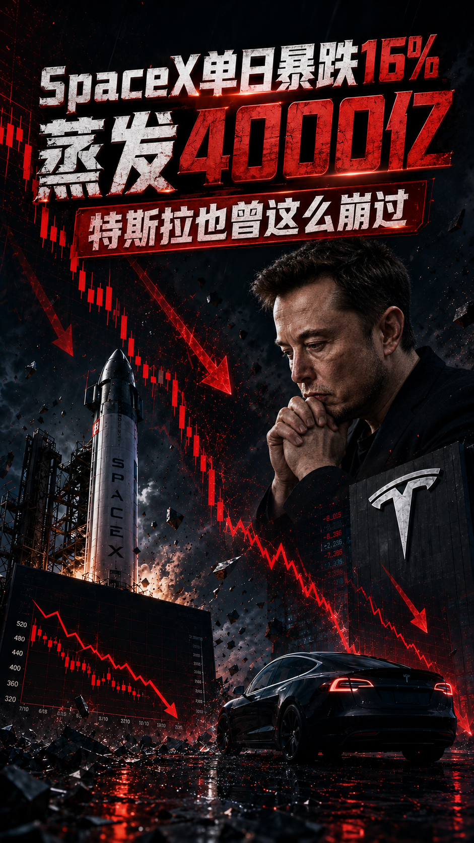 SpaceX单日暴跌16% 蒸发4000亿 特斯拉也曾这么崩过